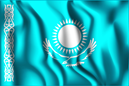 Kazakhstan Variant Flag. Rectangular Shape Icon with Wavy Effectのイラスト素材