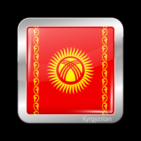 Kyrgyzstan Possible Variant Flag. Metallic Icon Square Shape. This is File from the Collection Flags of Asiaのイラスト素材
