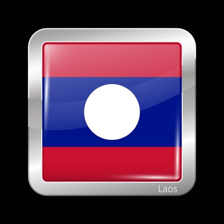 Flag of Laos. Metallic Icon Square Shape. This is File from the Collection Flags of Asiaのイラスト素材