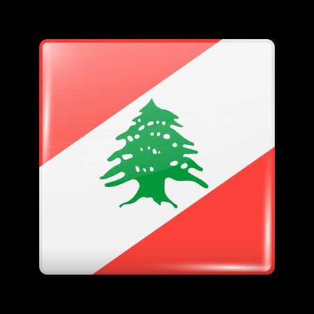 Flag of Lebanon. Glassy Icon Square Shape. This is File from the Collection Flags of Asiaのイラスト素材