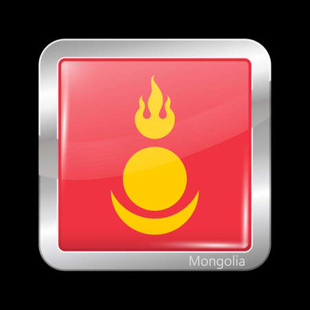 Mongolia Variant Flag. Metallic Icon Square Shape. This is File from the Collection Flags of Asiaのイラスト素材