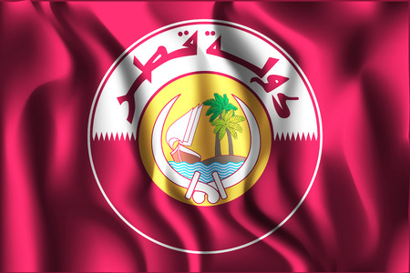 Qatar Coat of Arms. Rectangular Shape Icon with Wavy Effectのイラスト素材