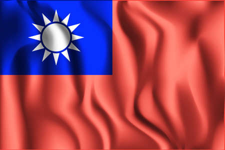 Flag of Taiwan Republic of China. Rectangular Shape Icon with Wavy Effectのイラスト素材