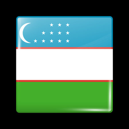Flag of Uzbekistan. Glassy Icon Square Shape. This is File from the Collection Flags of Asiaのイラスト素材