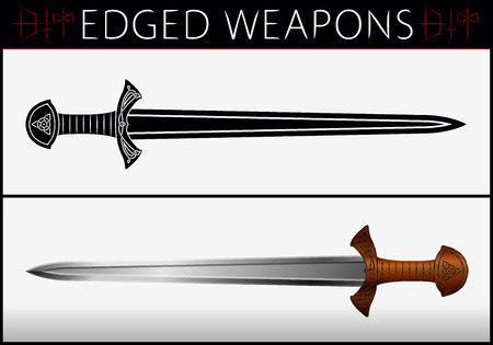 Sword. Gladius. Medieval Weapons. Collection of Edged Weapons. Silhouette and Coloredのイラスト素材