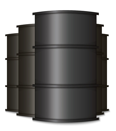 Metal Black Oil Barrels. Isolated Group on a White Backgroundのイラスト素材
