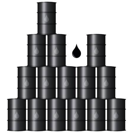 Metal Black Oil Barrels. Isolated Group on a White Backgroundのイラスト素材