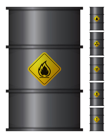 Metal Black Barrel Oil. Set of Six Vector Isolated Iconsのイラスト素材