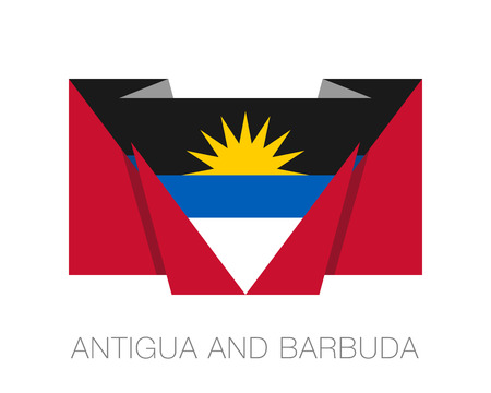 Flag of Antigua and Barbuda. Flat Icon Wavering Flag with Country Name on a White Backgroundのイラスト素材