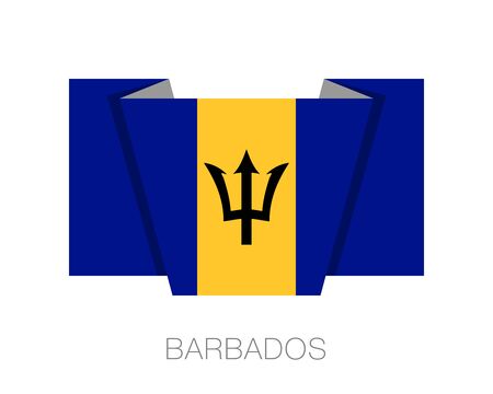 Flag of Barbados. Flat Icon Wavering Flag with Country Name on a White Backgroundのイラスト素材