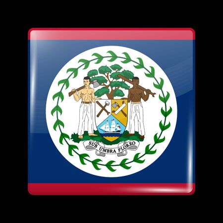 Flag of Belize. Glossy Icon Square Shape. This is File from the Collection Flags of North Americaのイラスト素材