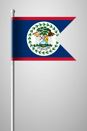 Flag of Belize. National Flag on Flagpole. Isolated Illustration on Gray Backgroundのイラスト素材