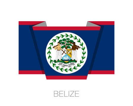 Flag of Belize. Flat Icon Wavering Flag with Country Name on a White Backgroundのイラスト素材