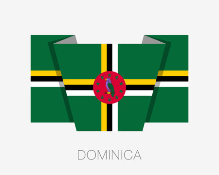 Flag of Dominica. Flat Icon Wavering Flag with Country Name on a White Backgroundのイラスト素材