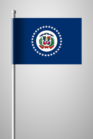 Flag of Dominican Republic. National Flag on Flagpole. Isolated Illustration on Gray Backgroundのイラスト素材