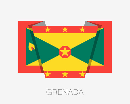 Flag of Grenada. Flat Icon Wavering Flag with Country Name on a White Backgroundのイラスト素材