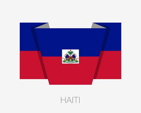 Flag of Haiti. Flat Icon Wavering Flag with Country Name on a White Backgroundのイラスト素材