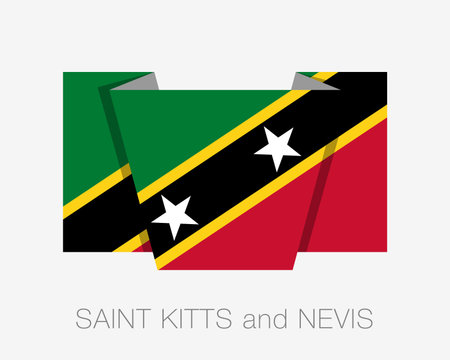 Flag of Saint Kitts and Nevis. Flat Icon Wavering Flag with Country Name on a White Backgroundのイラスト素材