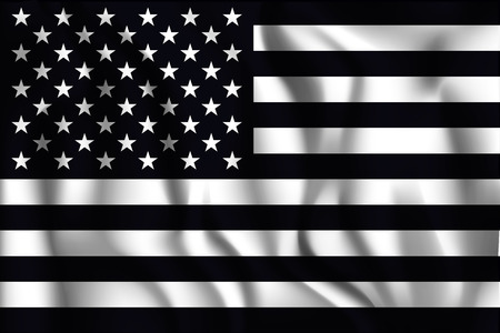 Black and White American Flag. Rectangular Shaped Icon with Wavy Effect. Aspect Ratio 2 to 3のイラスト素材