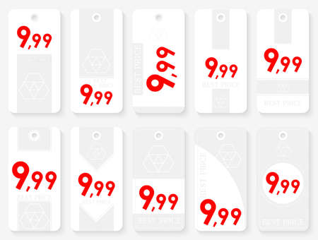 Rectangle Sale Tags Set. Ten Rectangle White Labels with Red Priceのイラスト素材
