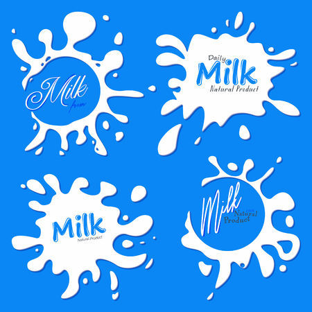 Set of Milk Splashes. Isolated 4 Vector Blots Paint with Pace for Your Lettering.のイラスト素材