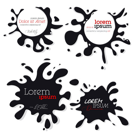 Set of Black Ink Splashes. Isolated 4 Vector Blots Paint with Pace for Your Lettering.のイラスト素材