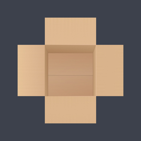  Open Cardboard Box Square Shape. Top View. Package Design. Isolatedのイラスト素材