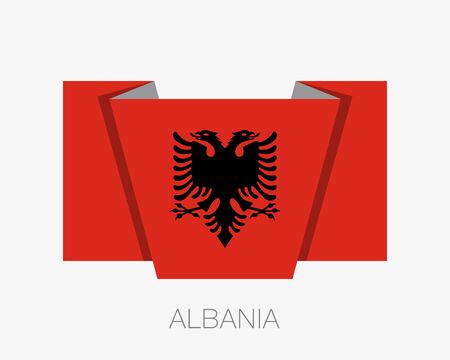 Flag of Albania. Flat Icon Waving Flag with Country Name on a White Backgroundのイラスト素材