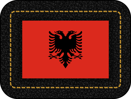 Flag of Albania. Vector Icon on Black Leather Backdropのイラスト素材