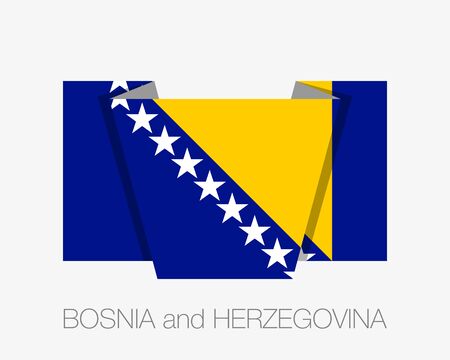 Flag of Bosnia and Herzegovina. Flat Icon Waving Flag with Country Name on a White Backgroundのイラスト素材