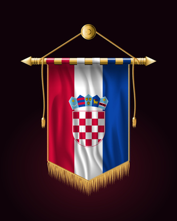 Flag of Croatia. Festive Vertical Banner. Wall Hangings with Gold Tassel Fringingのイラスト素材