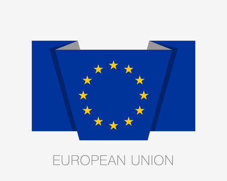 Flag of European Union. Flat Icon Waving Flag with Country Name on a White Backgroundのイラスト素材