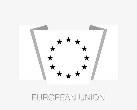 Black and White Version European Union Flag. Flat Icon Waving Flag with Country Name on a White Backgroundのイラスト素材