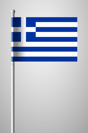 Flag of Greece. National Flag on Flagpole. Isolated Illustration on Gray Backgroundのイラスト素材