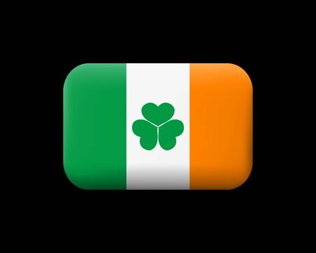 Ireland Flag with Shamrock. Matted Vector Icon and Button. Rectangular Shape with Rounded Cornersのイラスト素材