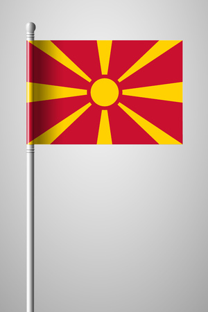 Flag of Macedonia. National Flag on Flagpole. Isolated Illustration on Gray Backgroundのイラスト素材