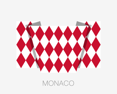 Flag of Monaco. Alternate Design Version. Flat Icon Waving Flag with Country Name on a White Backgroundのイラスト素材