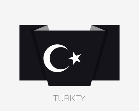 Black Turkish Flag with White Crescent and Star. Flat Icon Waving Flag with Country Name on a White Backgroundのイラスト素材