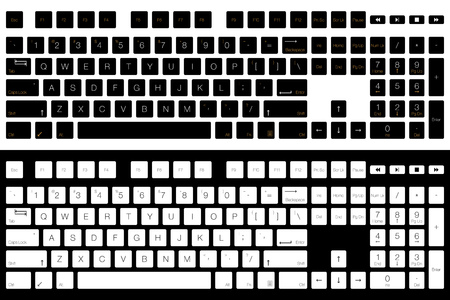 Computer Keyboard Vector Isolated. Black and White Version. Top Viewのイラスト素材