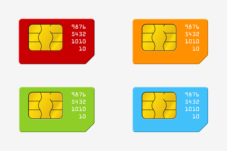 Set of SIM Cards of Different Colors. Phone Chip. Realistic Vector Icon. Isolated Obgect on Backgroundのイラスト素材