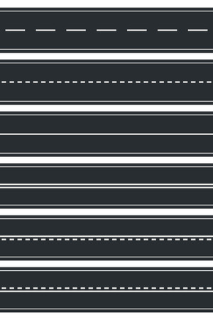 Set of Seamless Road Types. Highway Top View. Vector Illustrationのイラスト素材