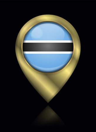 Flag of Botswana. Vector Sign and Icon. Location Symbol Shape. Gold Isolatedのイラスト素材
