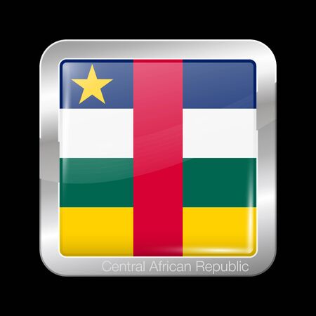Flag of Central African Republic. Glossy and Metal Icon Square Shape. Vector Buttonのイラスト素材