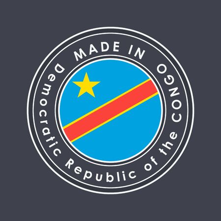 Flag of Democratic Republic of the Congo. Round Label with Country Name for Unique National Goods. Vector Isolatedのイラスト素材