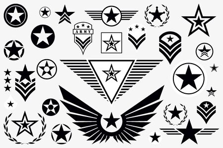 Set of Army Star. Military Rank Insignia. Military Symbol, Badge, Labelのイラスト素材