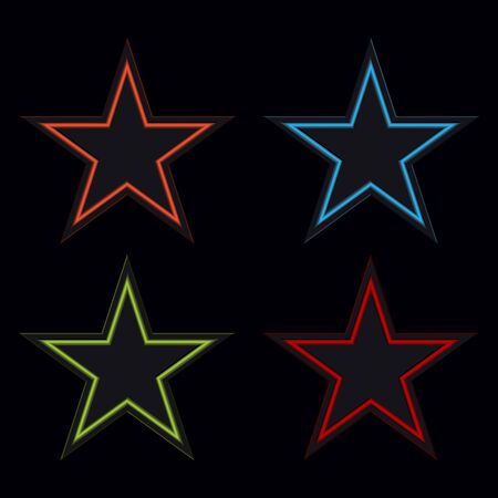 Black Stars with Shining Neon. Icon, Sign, Design Element for Your Illustration. Star Isolatedのイラスト素材