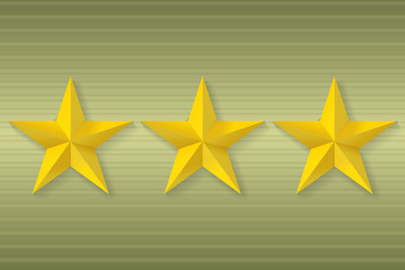 Golden Five-Pointed Military Stars. Icon, Sign,   Design Element for Your Illustration