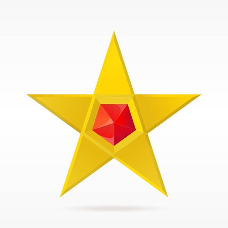 Golden Five-Pointed Star with Red Gems. Icon, Sign,  Design Element for Your Illustrationのイラスト素材