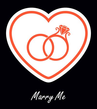 Valentine's Day, Wedding, Anniversary or Engagement Congratulations. Heart Silhouette with Wedding Rings. Vector Illustrationのイラスト素材
