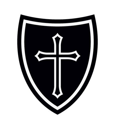 Medieval Shield of Knight with Cross. Design Elements. Vector Isolated Illustrationのイラスト素材